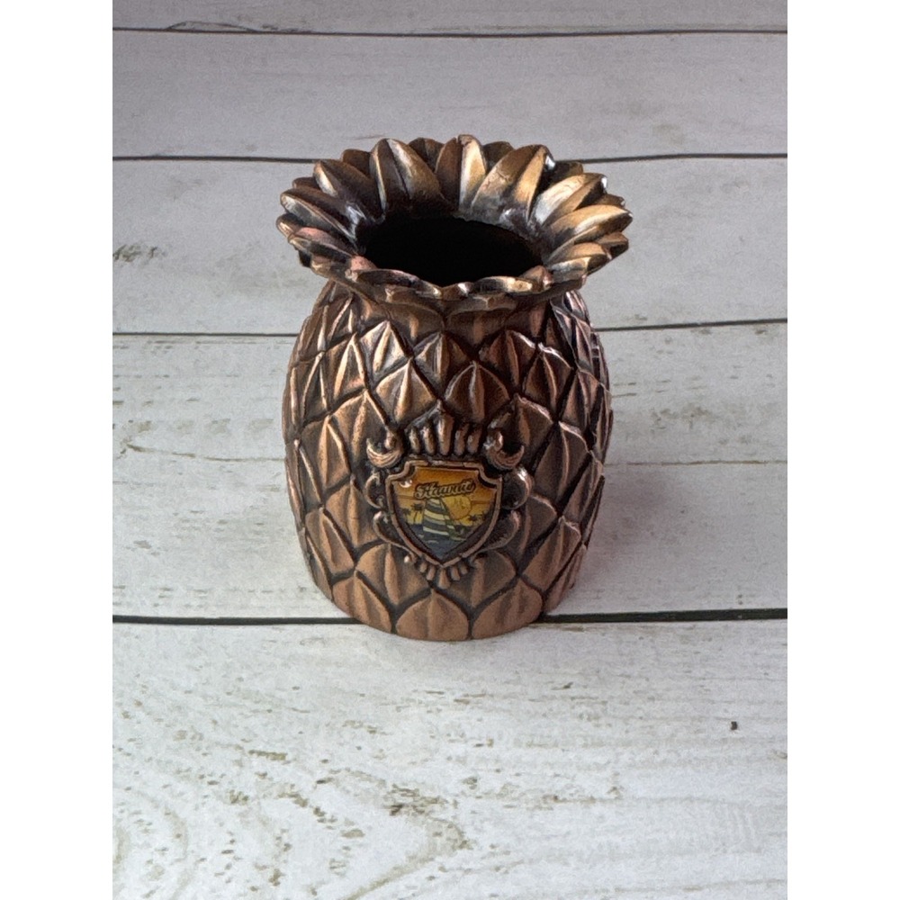Vintage Hawaiian Pineapple Toothpick Holder Bronze Tone Souvenir Made in Japan